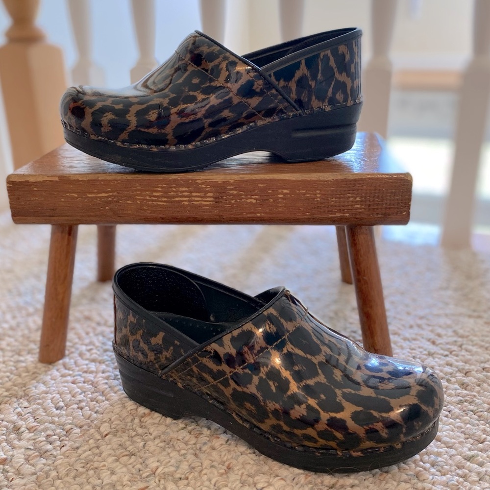 Dansko leopard print patent leather clog size 39